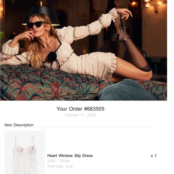 For Love And Lemons White Heart Window Slip Dress XXS - Picture 9 of 9